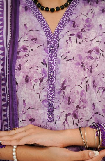 Lavender Floral Printed 3-Piece Lawn Suit