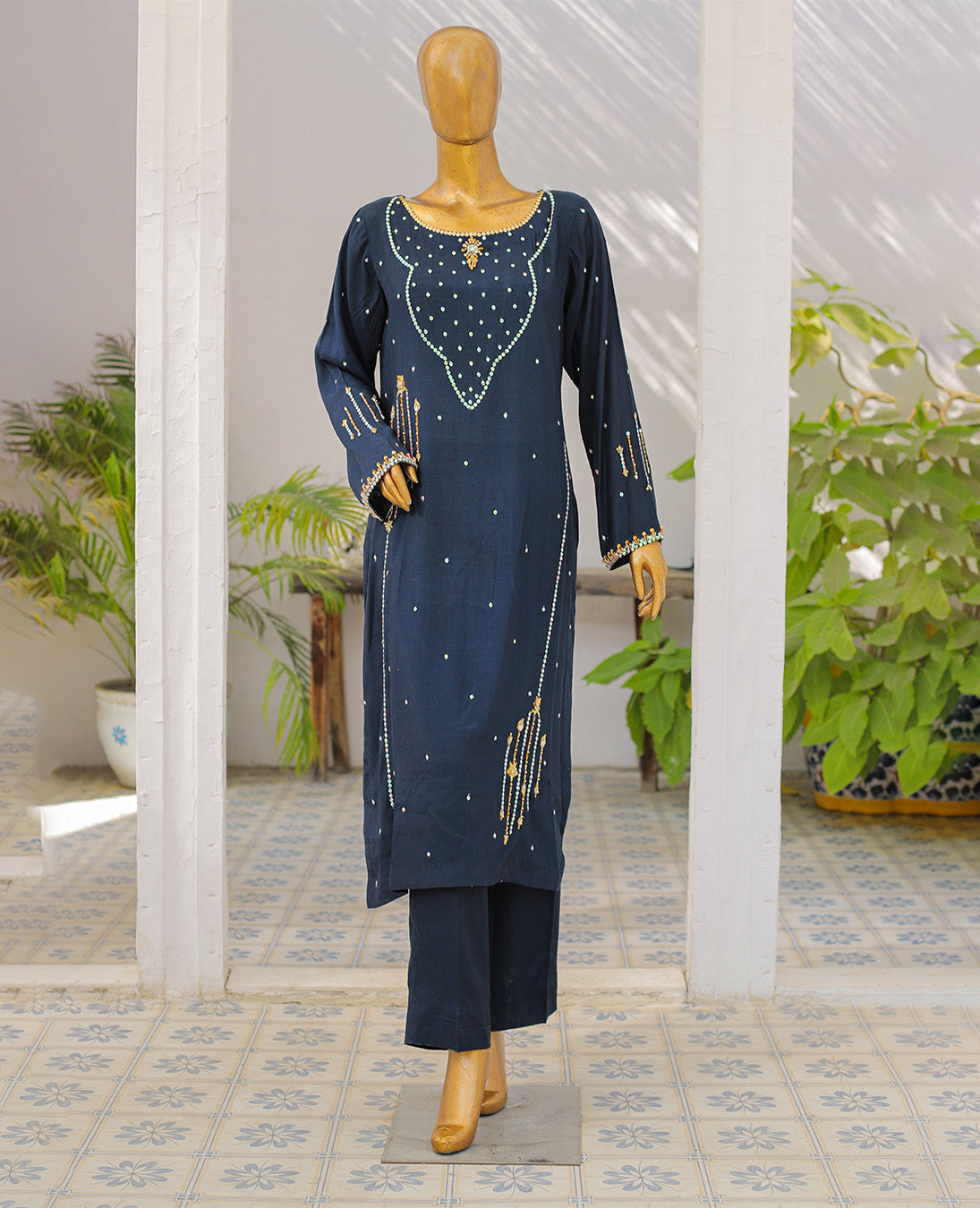 Navy Blue Mirror Work 2-Piece