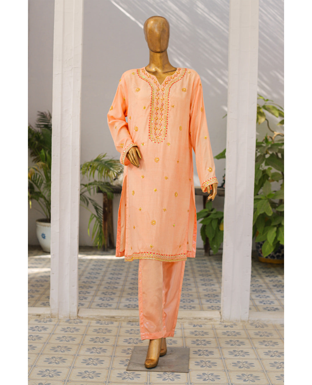 Peach Embroidered 2-Piece