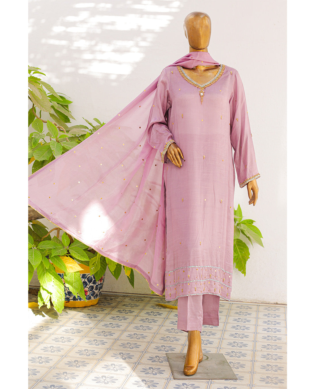 Mauve Pink Embellished 3-Piece