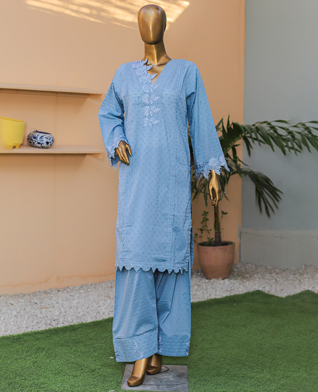 Powder Blue Embroidered 2-Piece