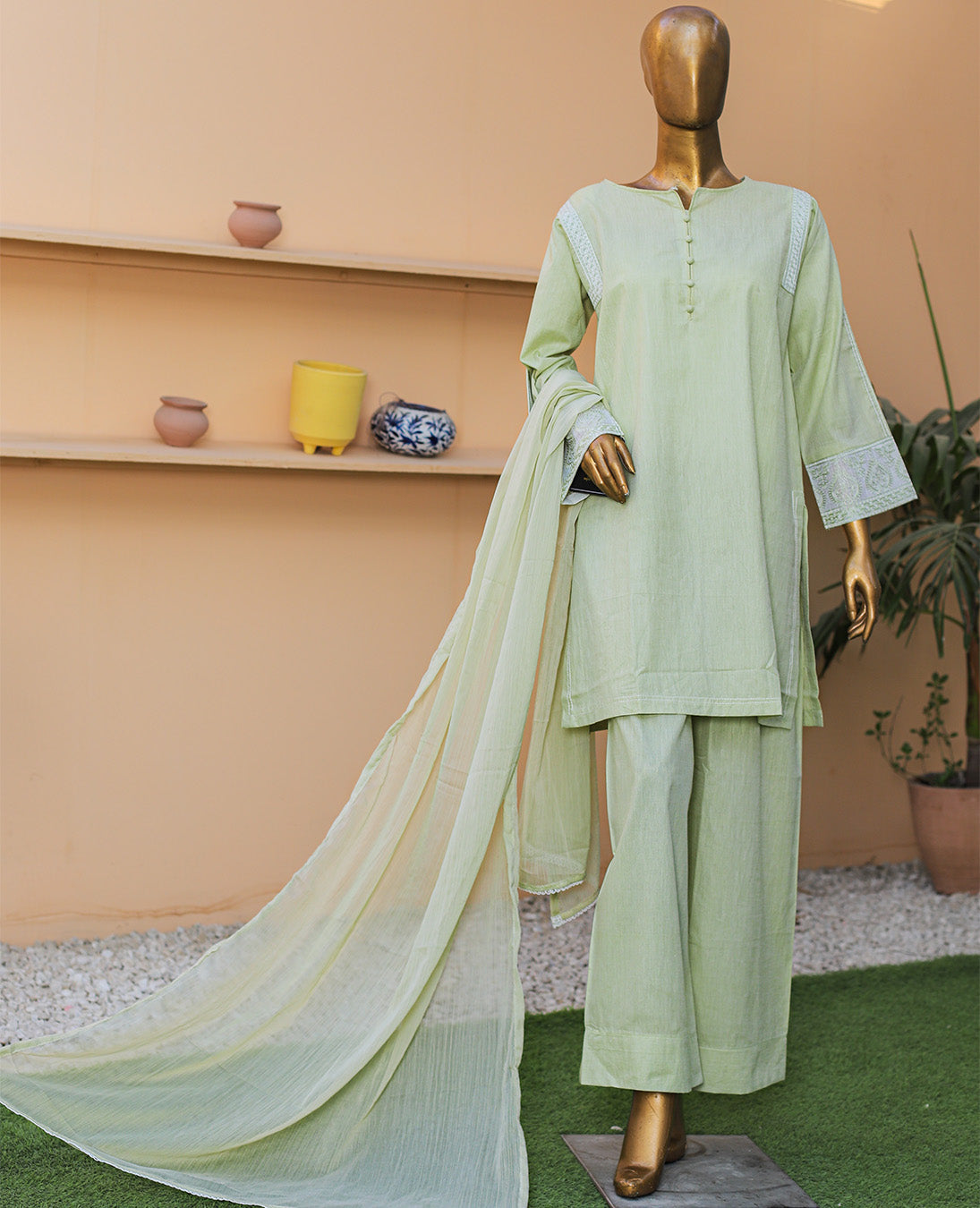 Pastel Green Summer Cotton 3-Piece