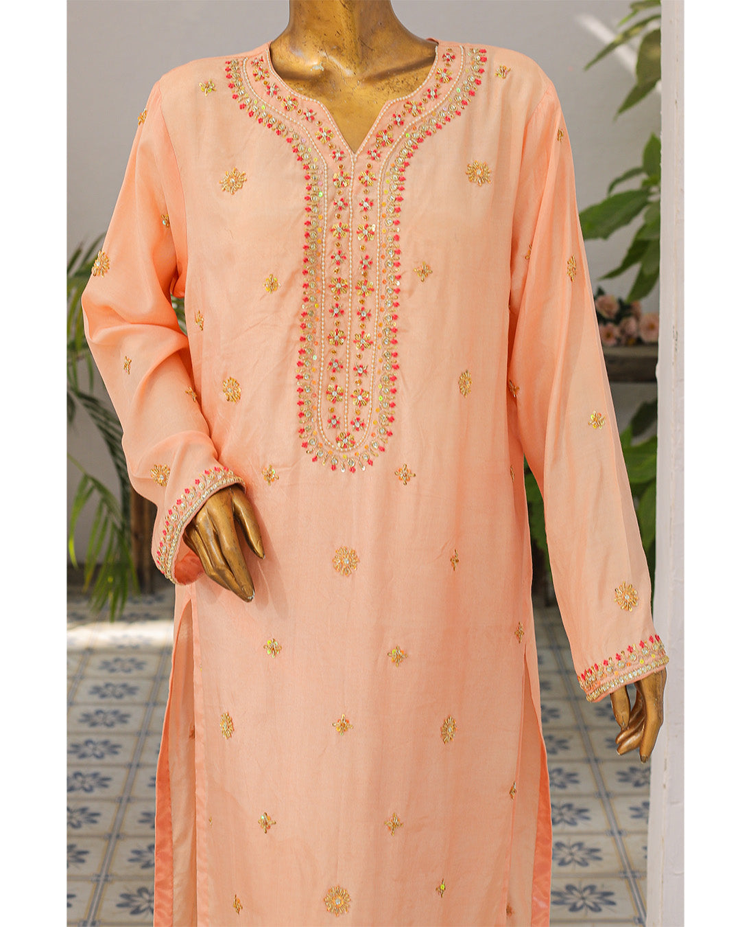 Peach Embroidered 2-Piece