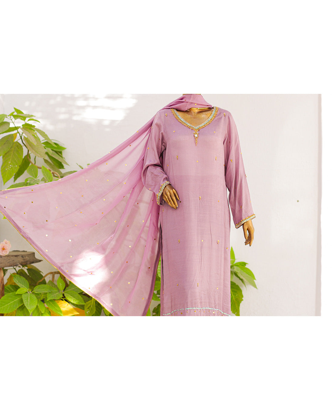 Mauve Pink Embellished 3-Piece