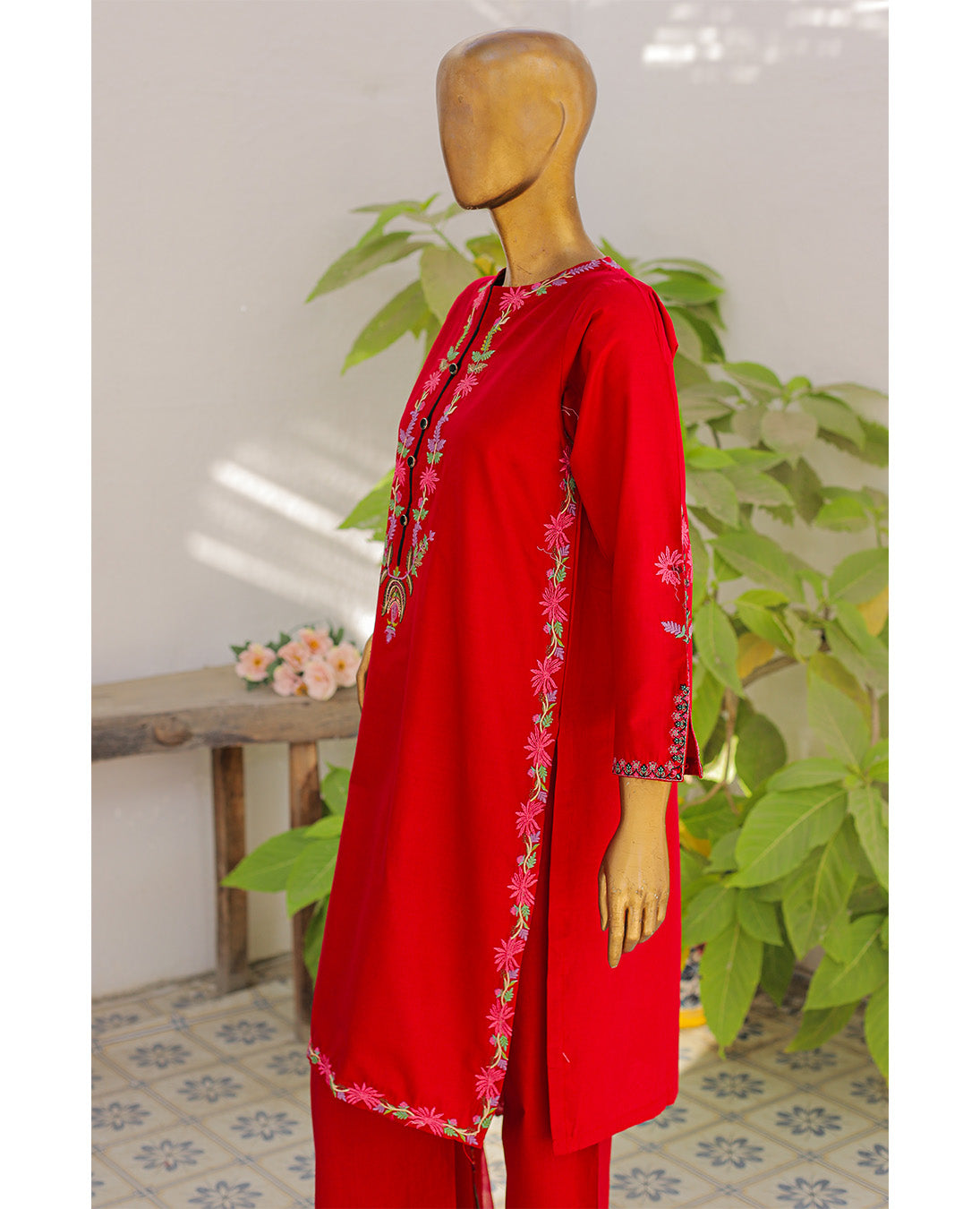 Red Floral Embroidered 3-Piece