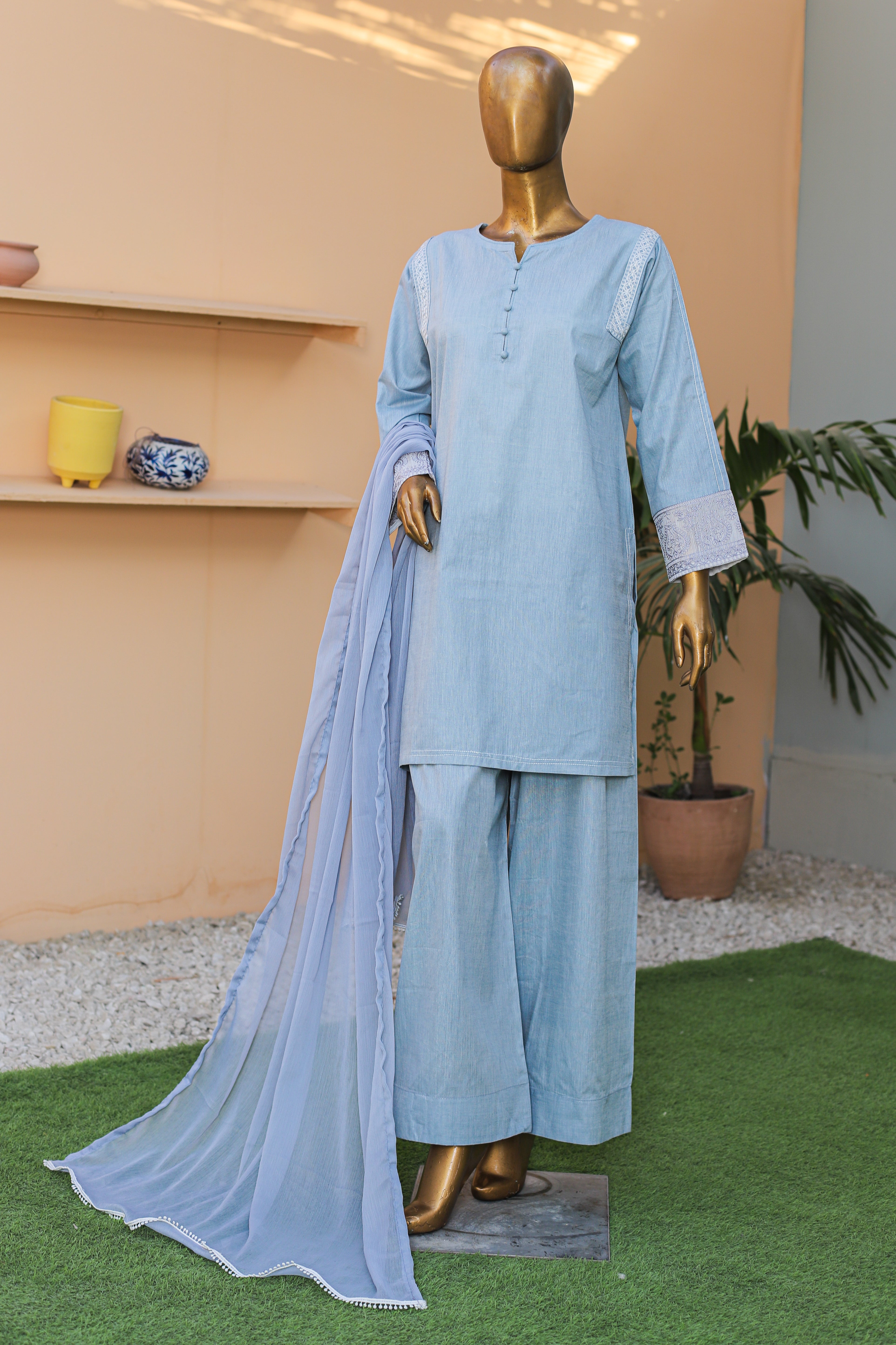 Light Blue Summer Cotton 3-Piece