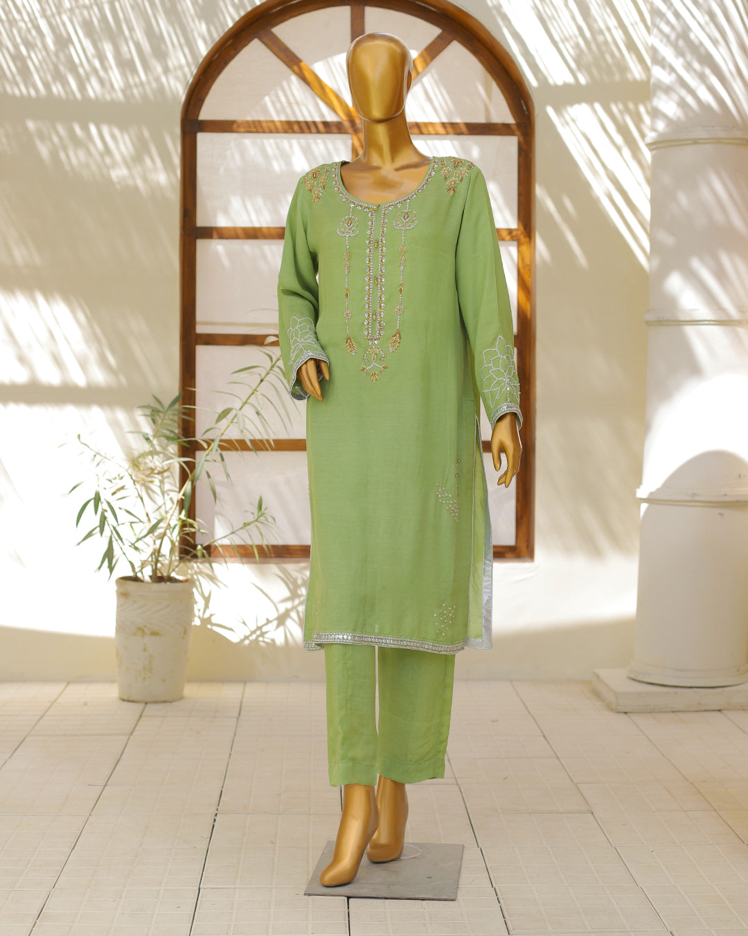 Pistachio Green Embroidered 3-Piece Suit