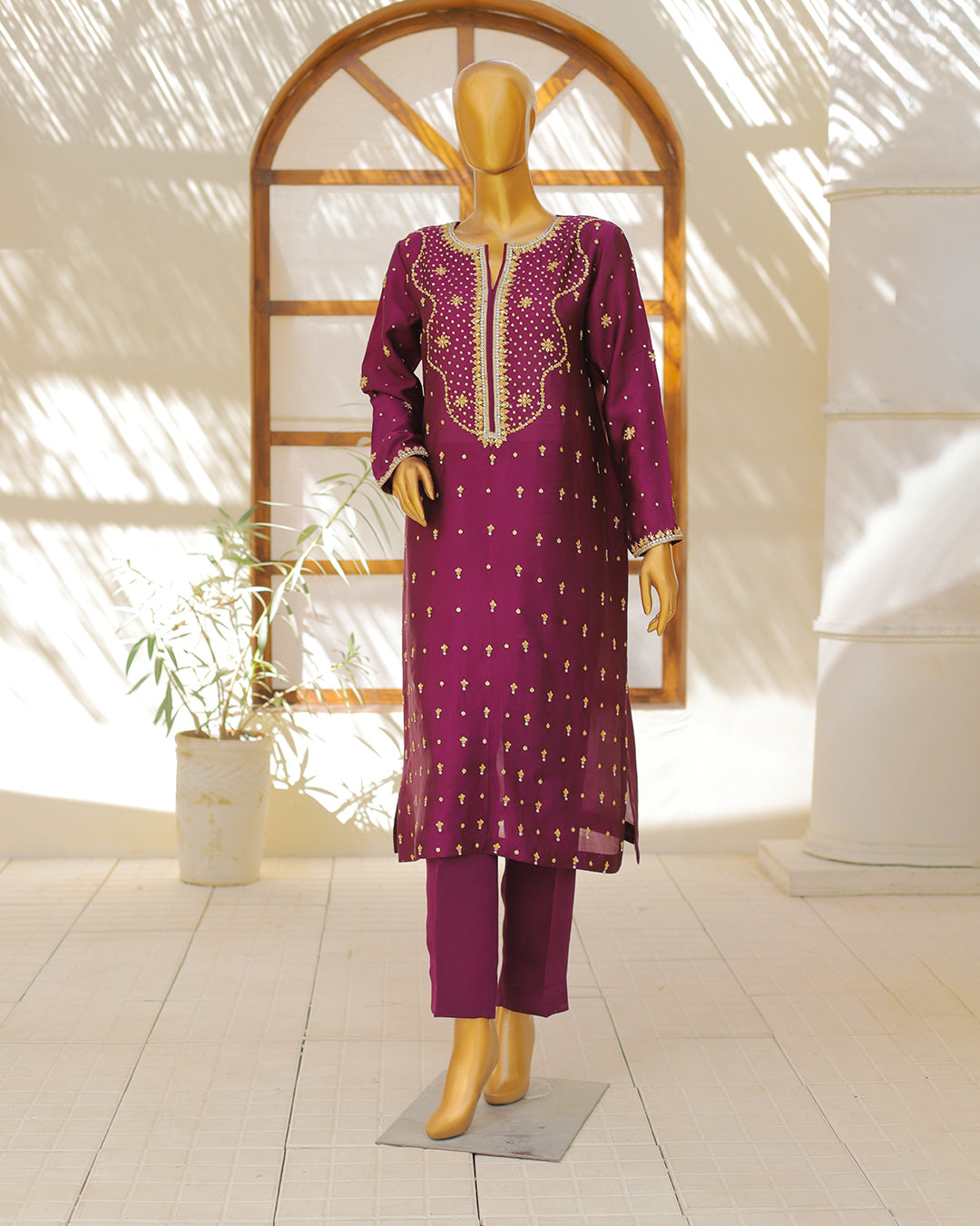 Plum Embroidered 3-Piece Lawn Suit