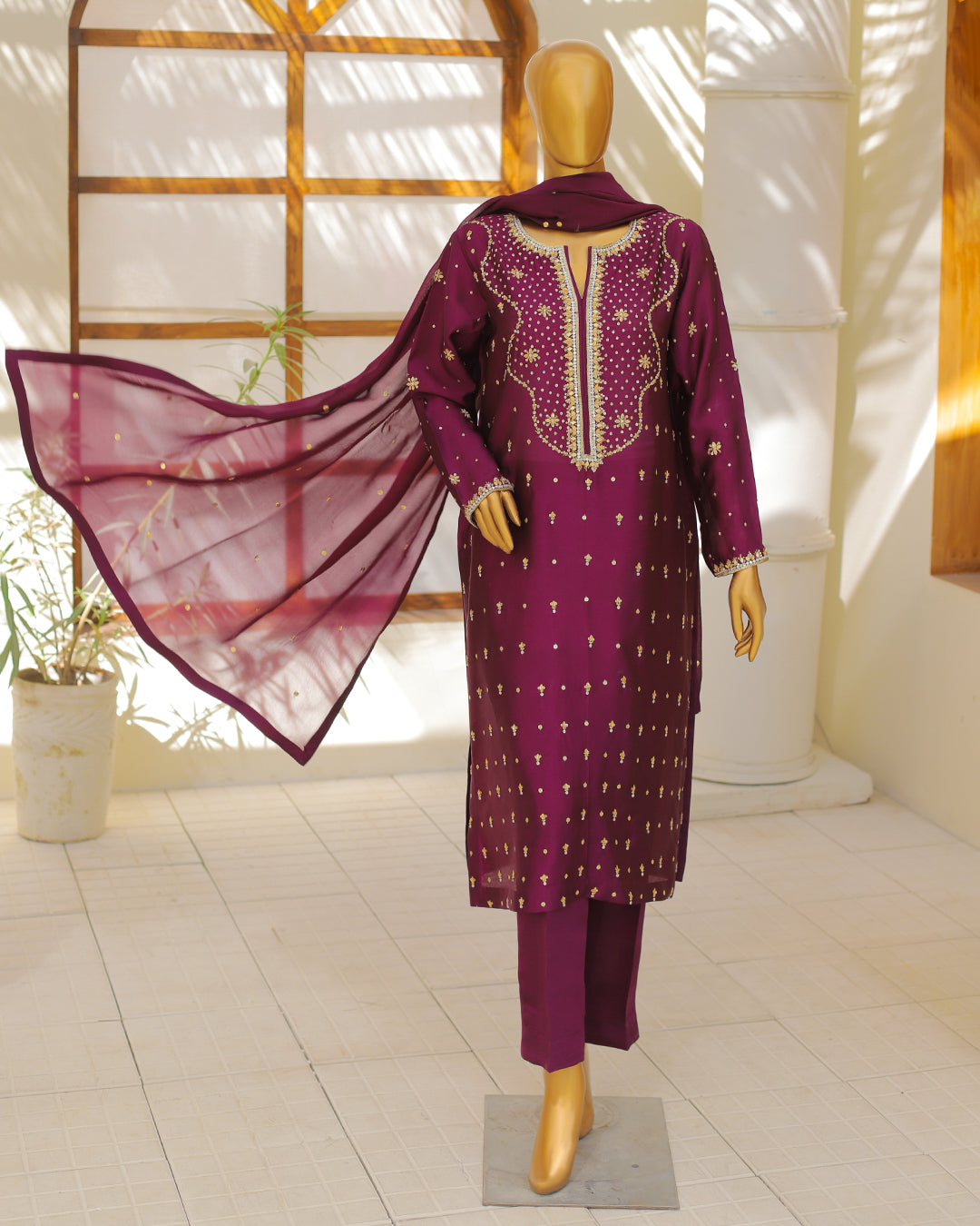 Plum Embroidered 3-Piece Lawn Suit